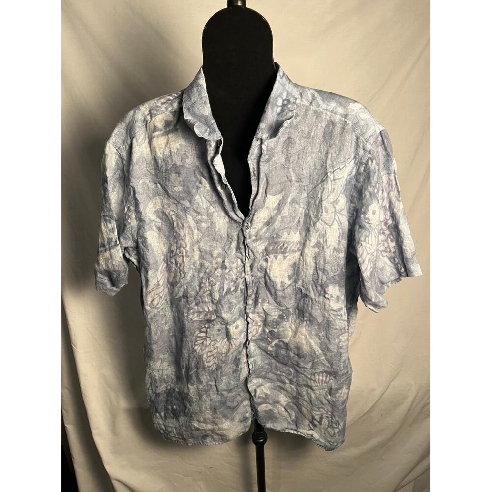 Ermenegildo Zegna Linen Button Up Shirt Men’s XXL Blue Floral Short Sleeve